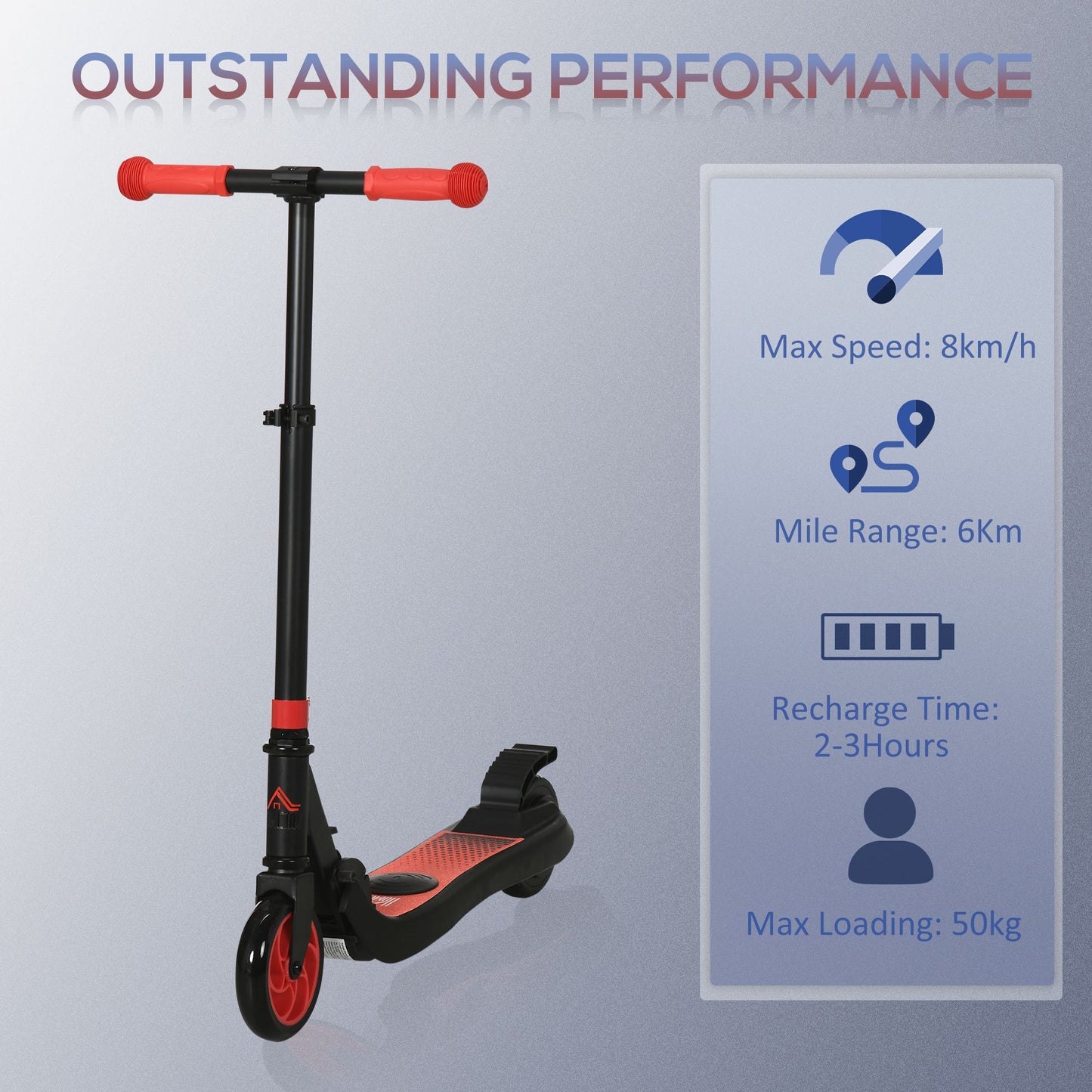 HOMCOM olding Electric Scooter with Brake, for Ages 6+ Years, 8km/h Maximum Speed, Red