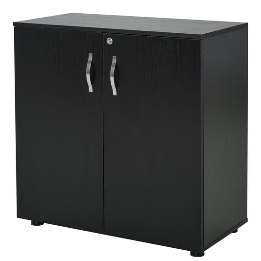 Vinsetto Lockable Office Storage Cabinet 2-Tier Filing Cabinet w/ Feet 2 Keys Melamine Coating Aluminium Handles Home Office Printer Stand Black