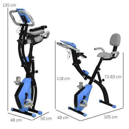 HOMCOM -in-1 Folding Exercise Bike with 8-Level Magnetic Resistance, Arm Resistance Band, Pulse Sensor, Blue