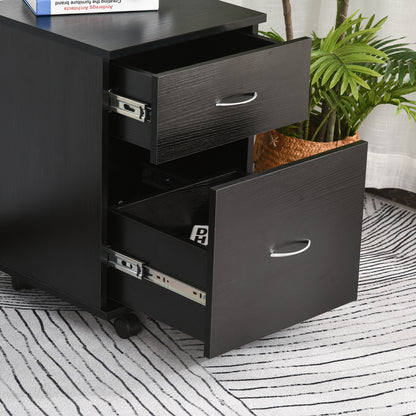 HOMCOM wo Drawer Filing Cabinet with Wheels- Black Wood Grain