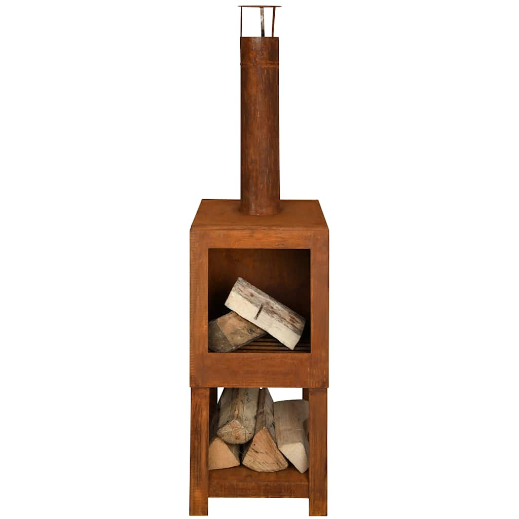 Esschert Design Outdoor Fireplace With Firewood Storage Rust Ff298