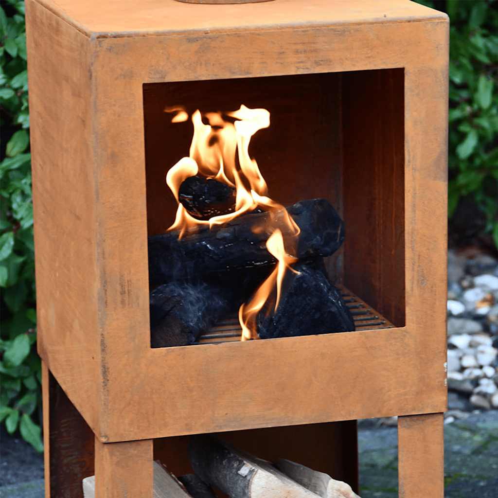 Esschert Design Outdoor Fireplace With Firewood Storage Rust Ff298