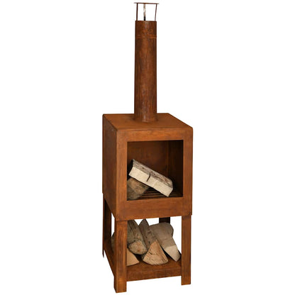 Esschert Design Outdoor Fireplace With Firewood Storage Rust Ff298