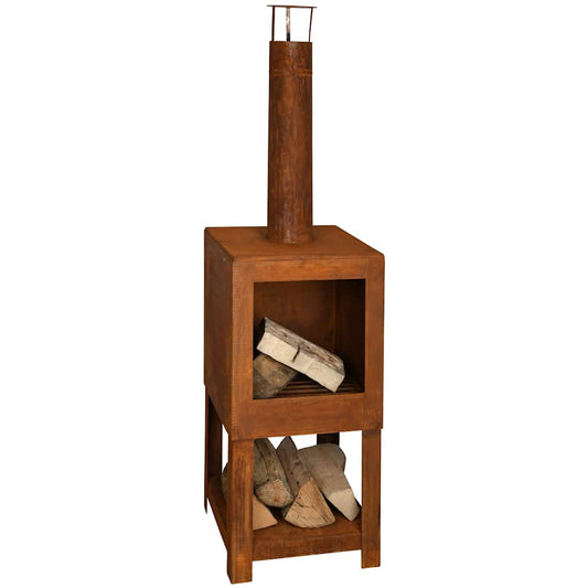 Esschert Design Outdoor Fireplace With Firewood Storage Rust Ff298