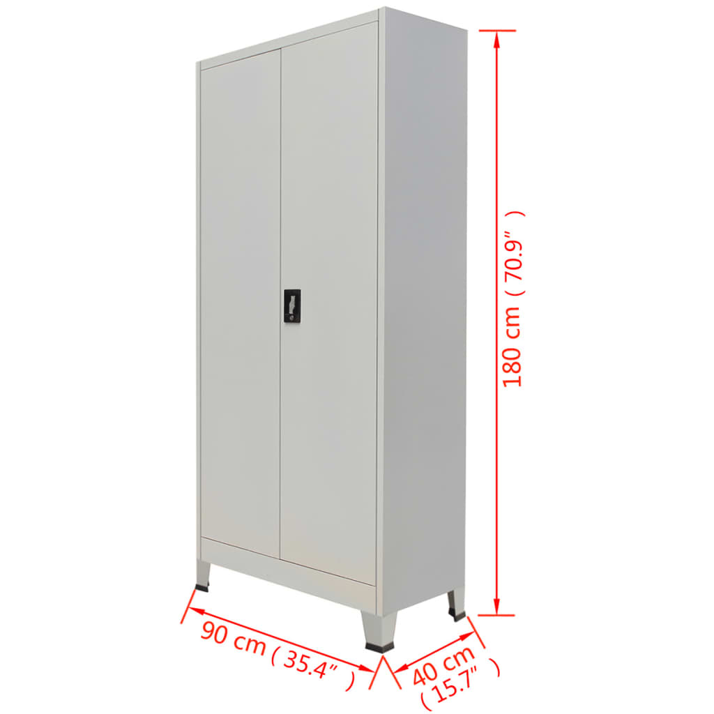 Office Cabinet With 2 Doors Steel 90X40X180Cm Grey