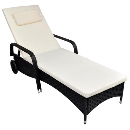 Sun Lounger With Wheels Poly Rattan Black