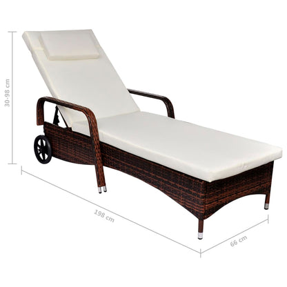 Sun Lounger With Wheels Poly Rattan Brown