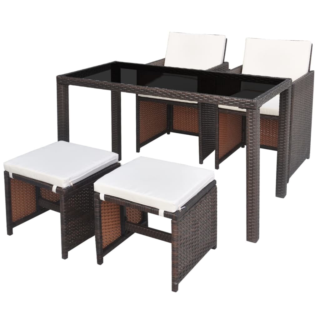 5 Piece Outdoor Dining Set With Cushions Poly Rattan Brown