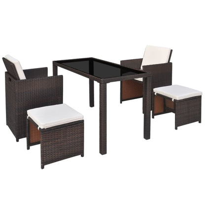 5 Piece Outdoor Dining Set With Cushions Poly Rattan Brown