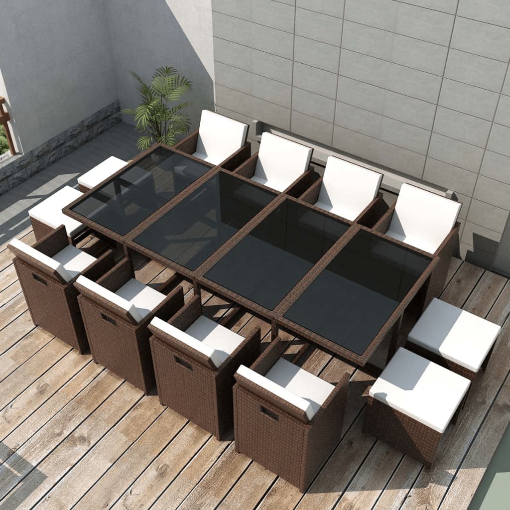 13 Piece Outdoor Dining Set With Cushions Poly Rattan Brown