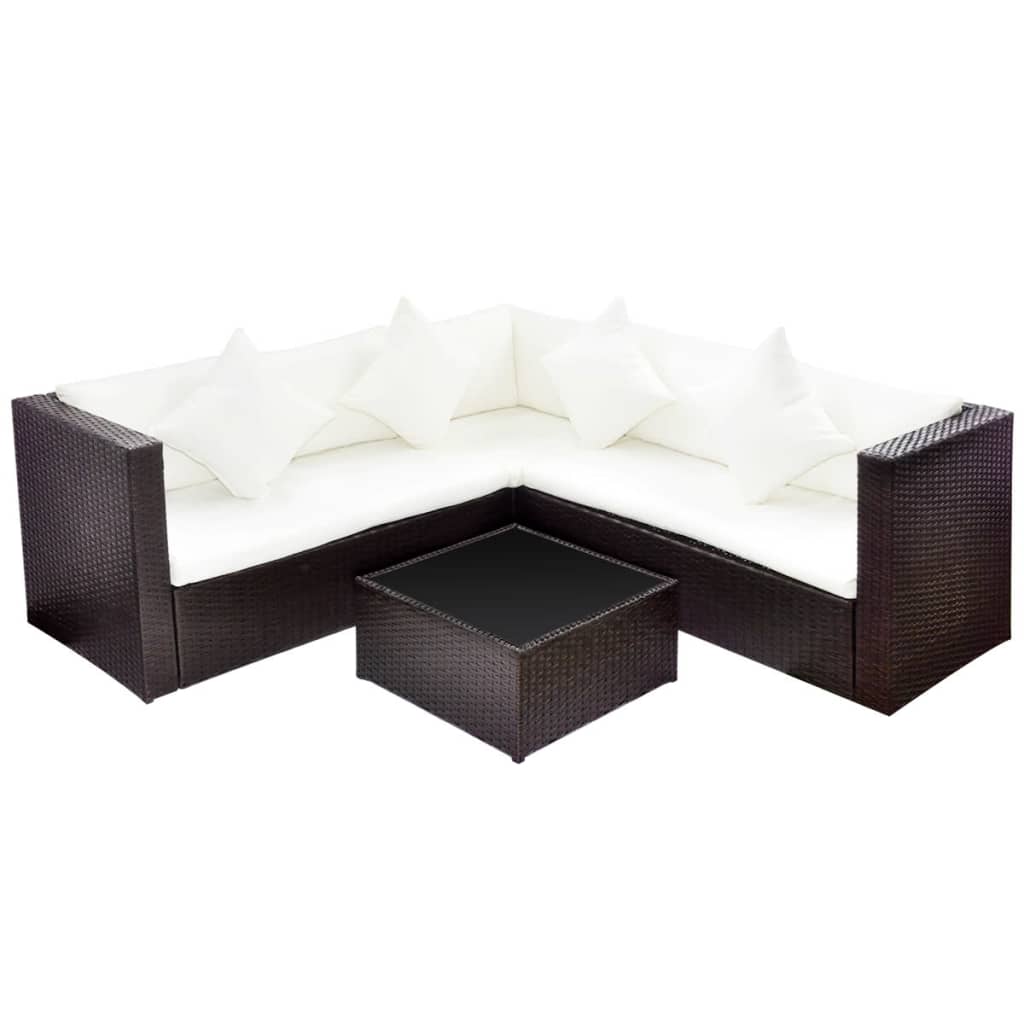 4 Piece Garden Lounge Set With Cushions Poly Rattan Brown