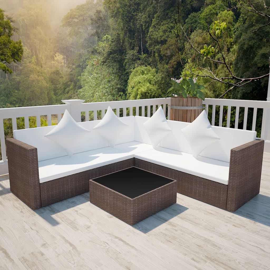 4 Piece Garden Lounge Set With Cushions Poly Rattan Brown