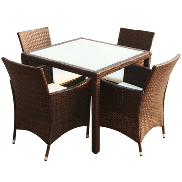 5 Piece Outdoor Dining Set With Cushions Poly Rattan Brown