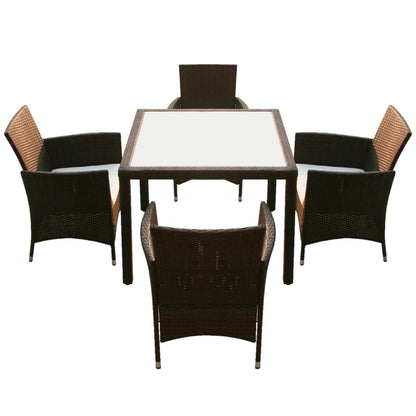 5 Piece Outdoor Dining Set With Cushions Poly Rattan Brown