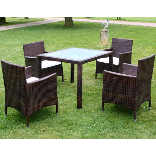 5 Piece Outdoor Dining Set With Cushions Poly Rattan Brown