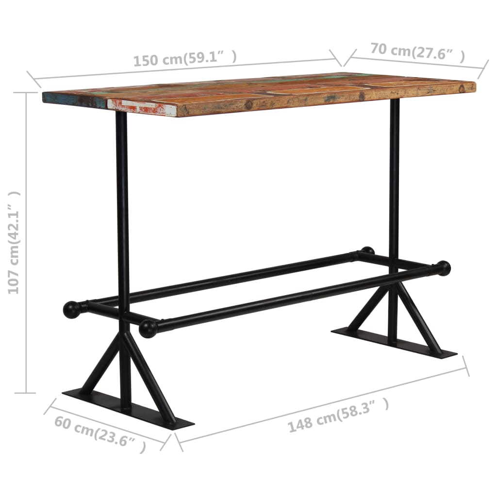 Bar Table Solid Reclaimed Wood Multicolour 150X70X107 Cm