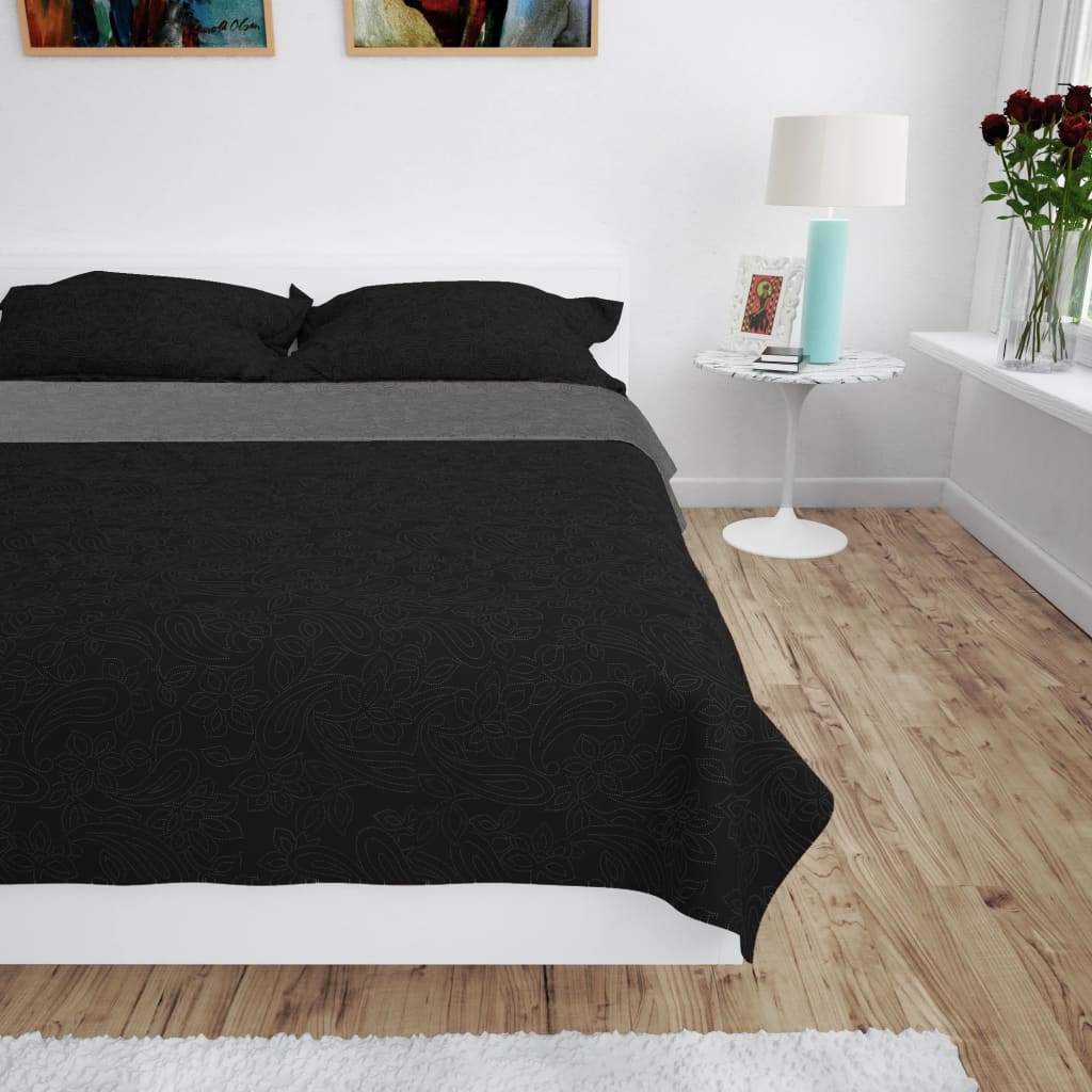 Double-Sided Quilted Bedspread 170X210 Cm Grey And Black