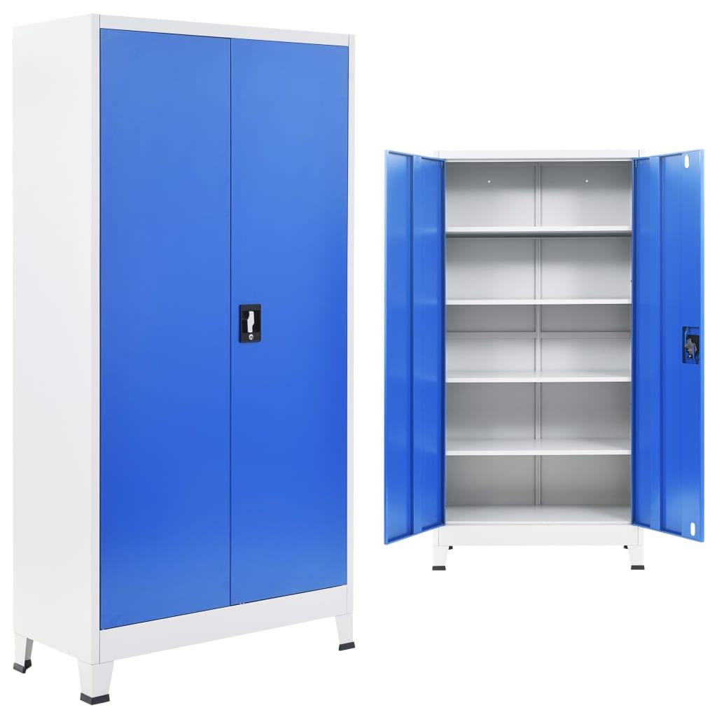 Office Cabinet Metal 90X40X180 Cm Grey And Blue