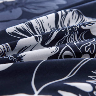 Duvet Cover Set Floral Design Navy 140X220/60X70 Cm