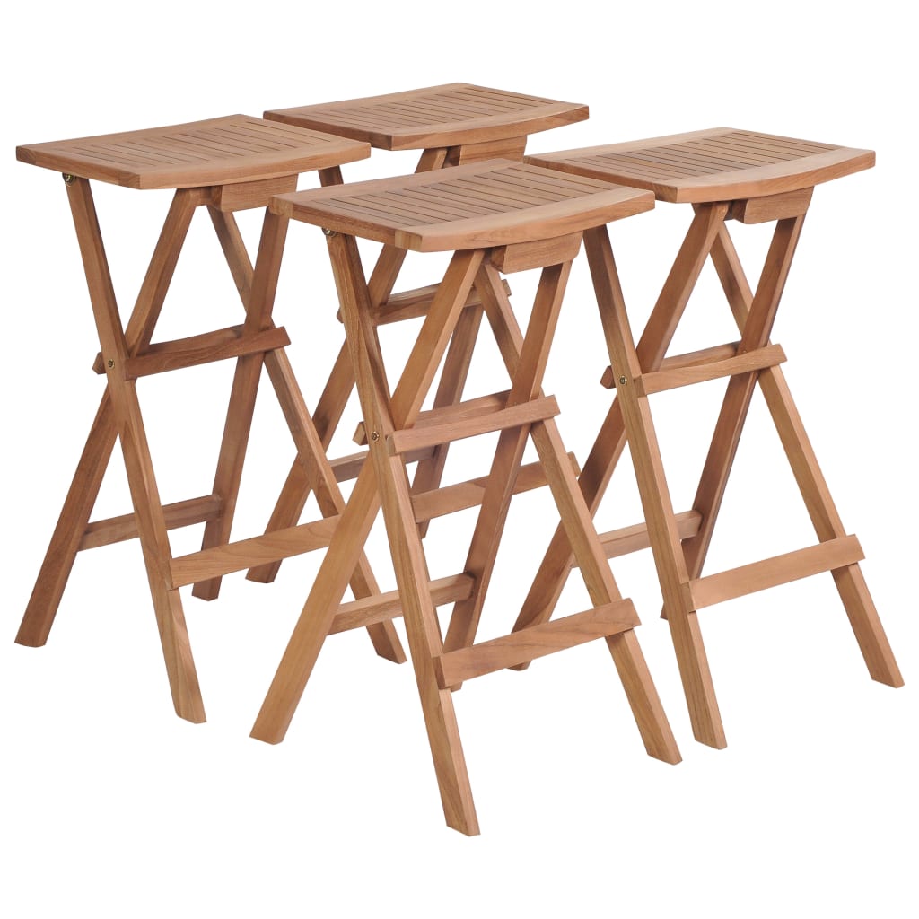 Folding Bar Stools 4 Pcs Solid Teak Wood