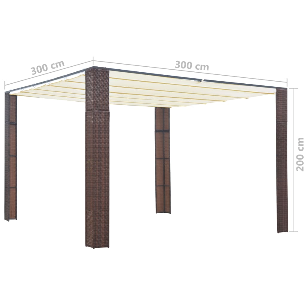 Gazebo With Roof Poly Rattan 300X300X200 Cm Brown And Cream