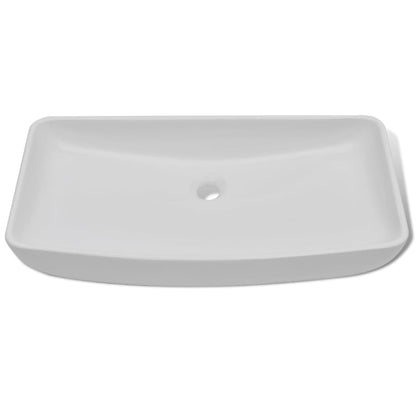 Bathroom Basin With Mixer Tap Ceramic Rectangular White