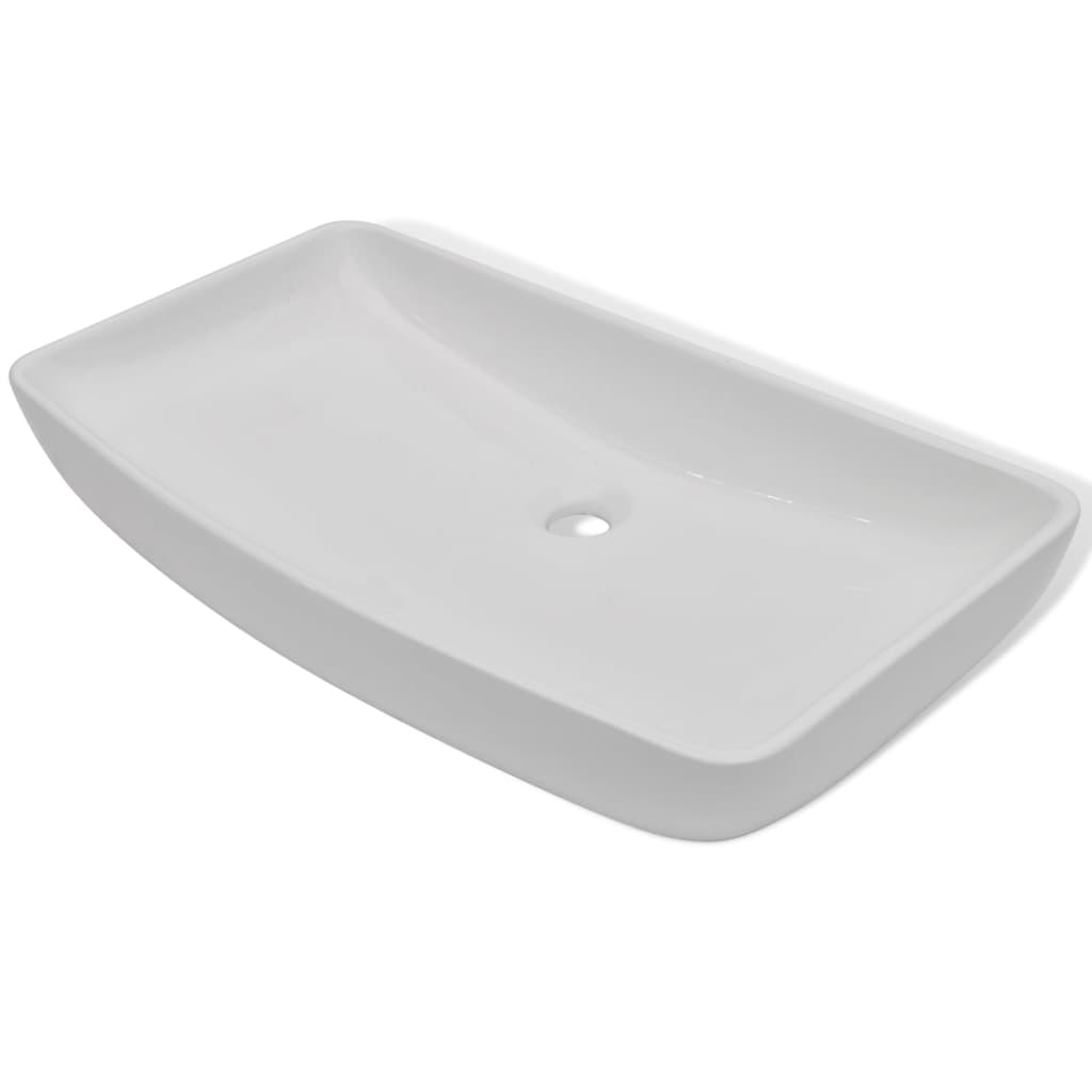 Bathroom Basin With Mixer Tap Ceramic Rectangular White