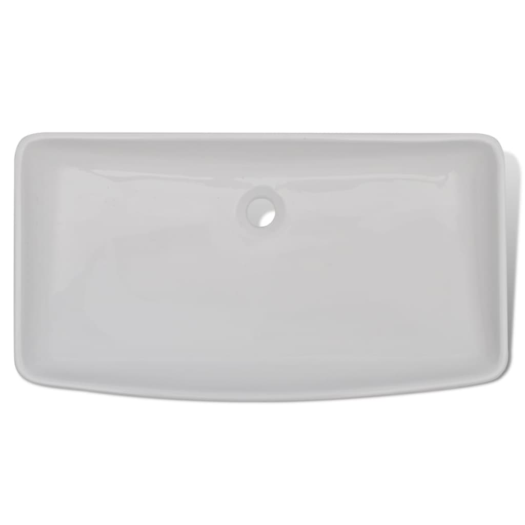 Bathroom Basin With Mixer Tap Ceramic Rectangular White