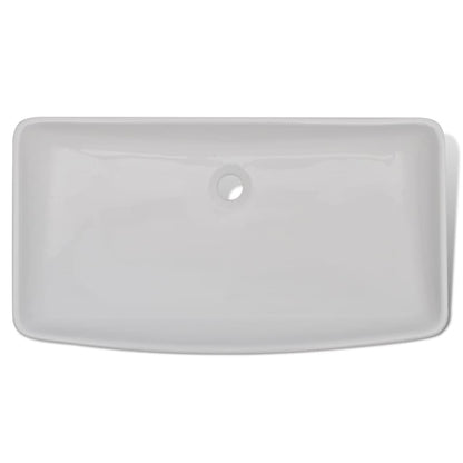 Bathroom Basin With Mixer Tap Ceramic Rectangular White