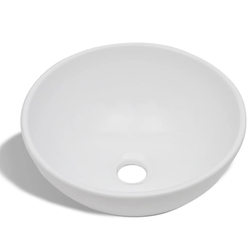 Bathroom Basin With Mixer Tap Ceramic Round White