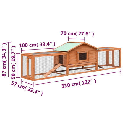 Rabbit Hutch Solid Pine & Fir Wood 310X70X87 Cm