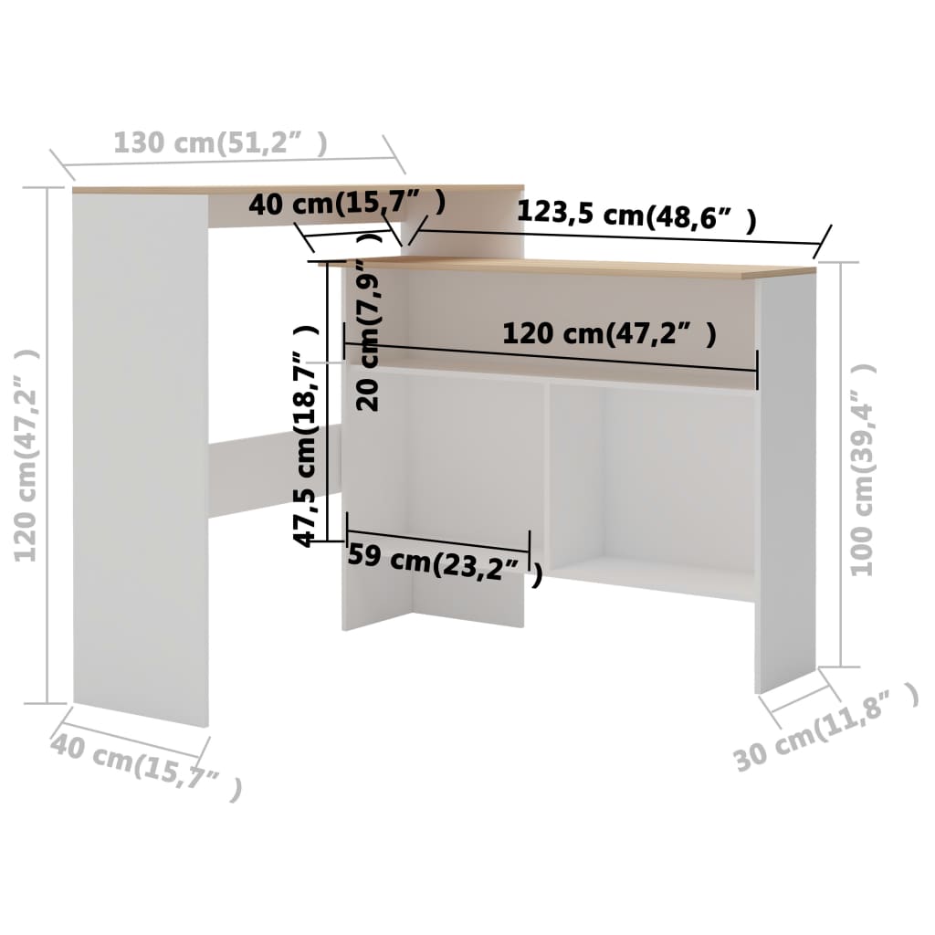 Bar Table With 2 Table Tops White And Oak 130X40X120 Cm