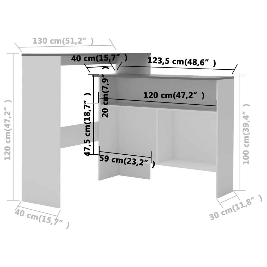 Bar Table With 2 Table Tops White And Grey 130X40X120 Cm