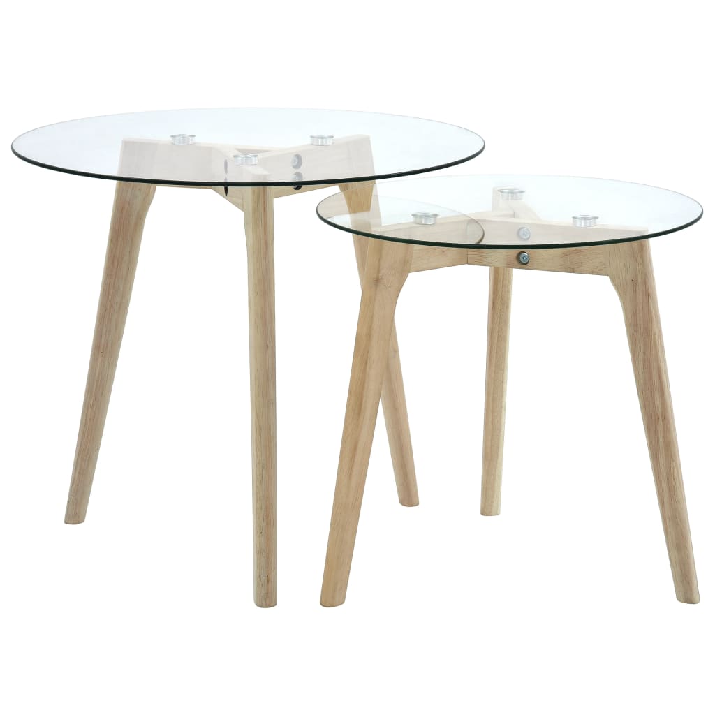 Side Table Set 2 Pcs Tempered Glass