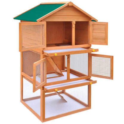 Outdoor Rabbit Hutch Small Animal House Pet Cage 3 Layers Wood