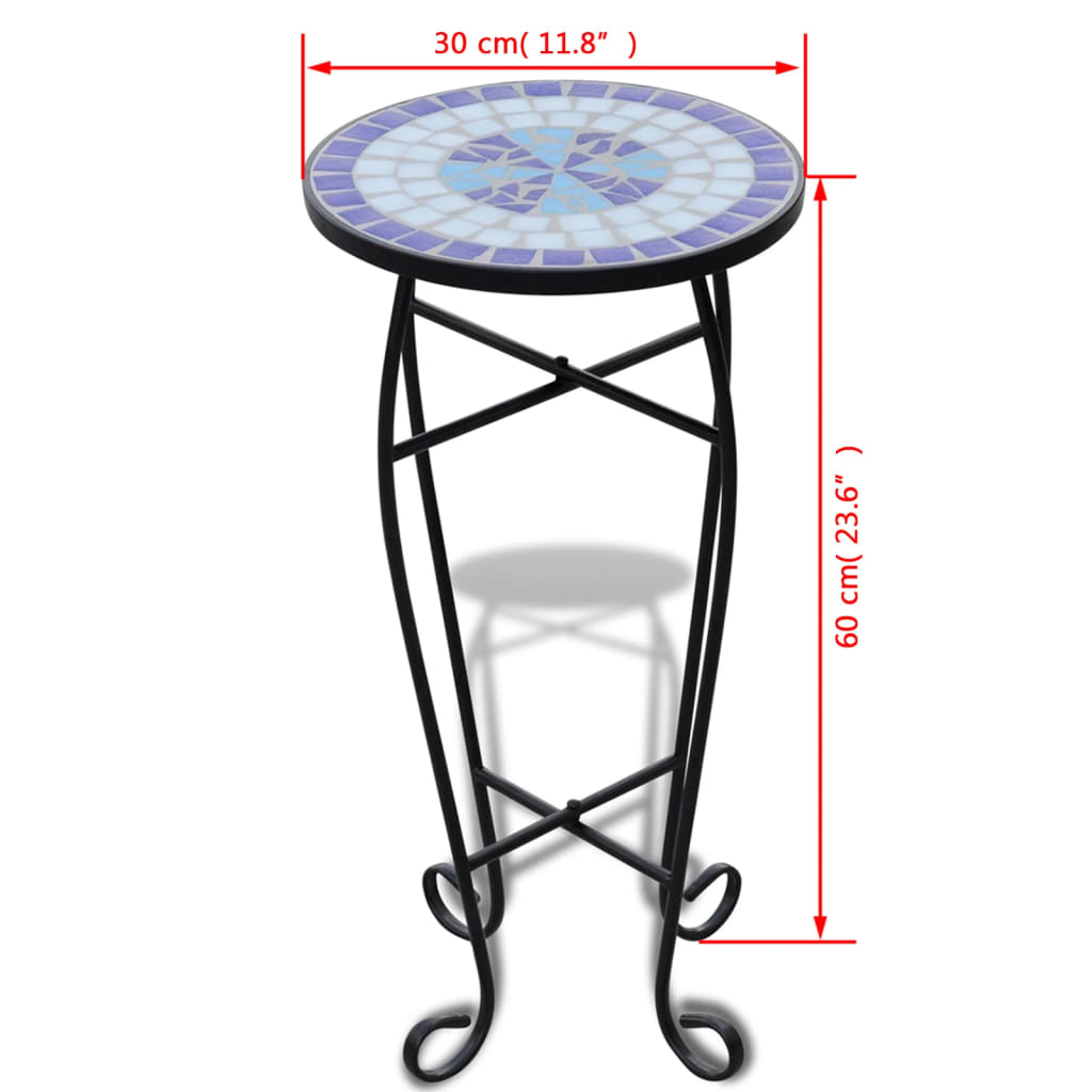 Mosaic Side Table Plant Table Blue White