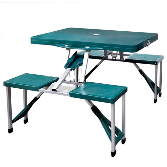 Foldable Camping Table Set With 4 Stools Aluminium Extra Light Green