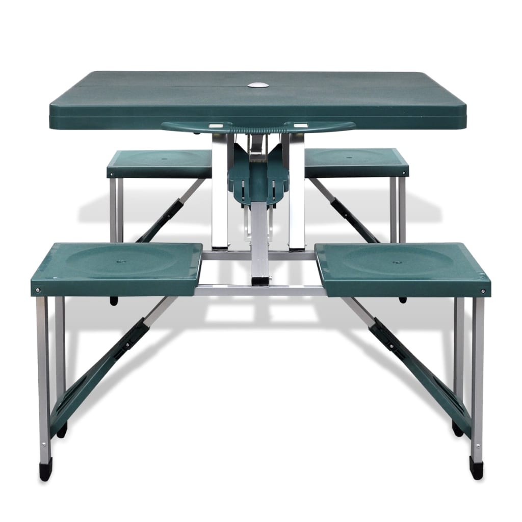 Foldable Camping Table Set With 4 Stools Aluminium Extra Light Green