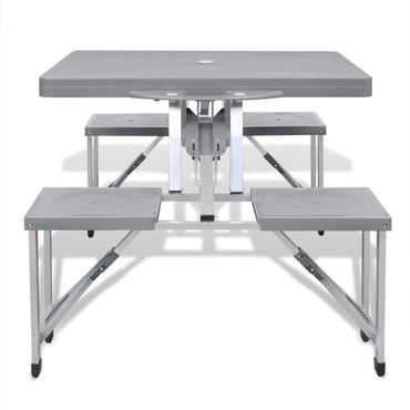 Foldable Camping Table Set With 4 Stools Aluminium Extra Light Grey