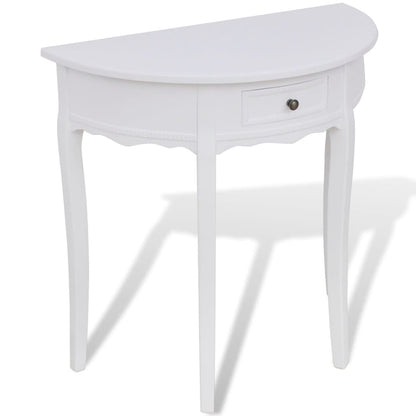 Console Table With Drawer Half-Round White