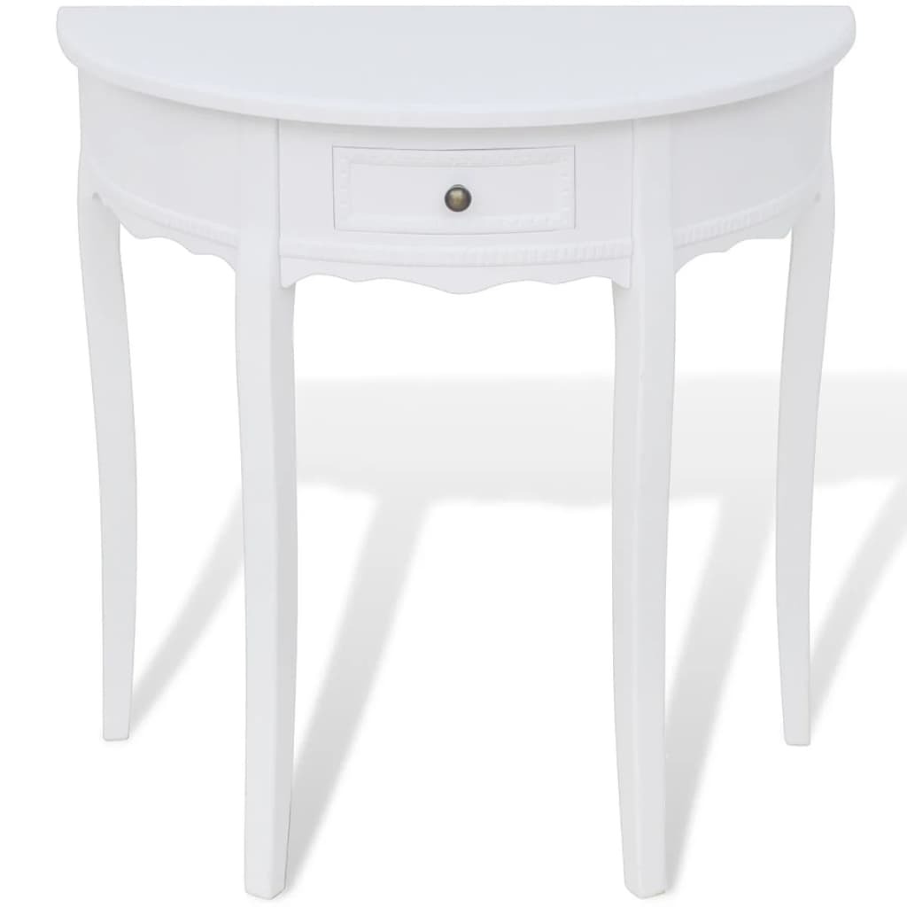 Console Table With Drawer Half-Round White