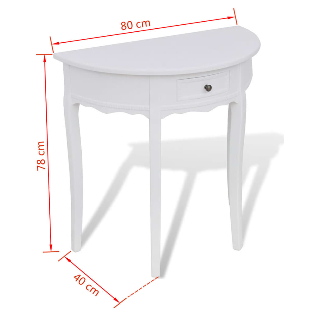 Console Table With Drawer Half-Round White