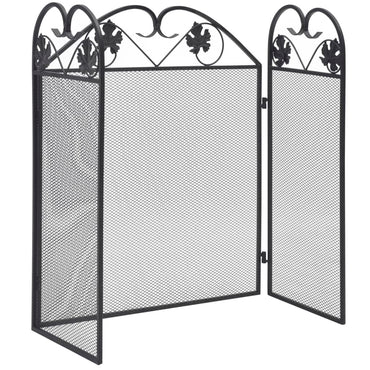 3-Panel Fireplace Screen Iron Black