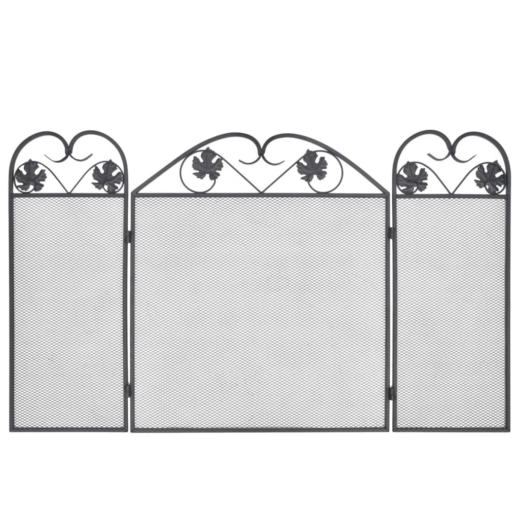 3-Panel Fireplace Screen Iron Black