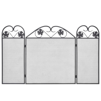 3-Panel Fireplace Screen Iron Black