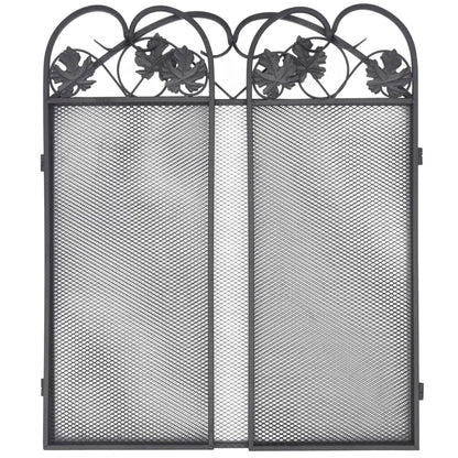 3-Panel Fireplace Screen Iron Black