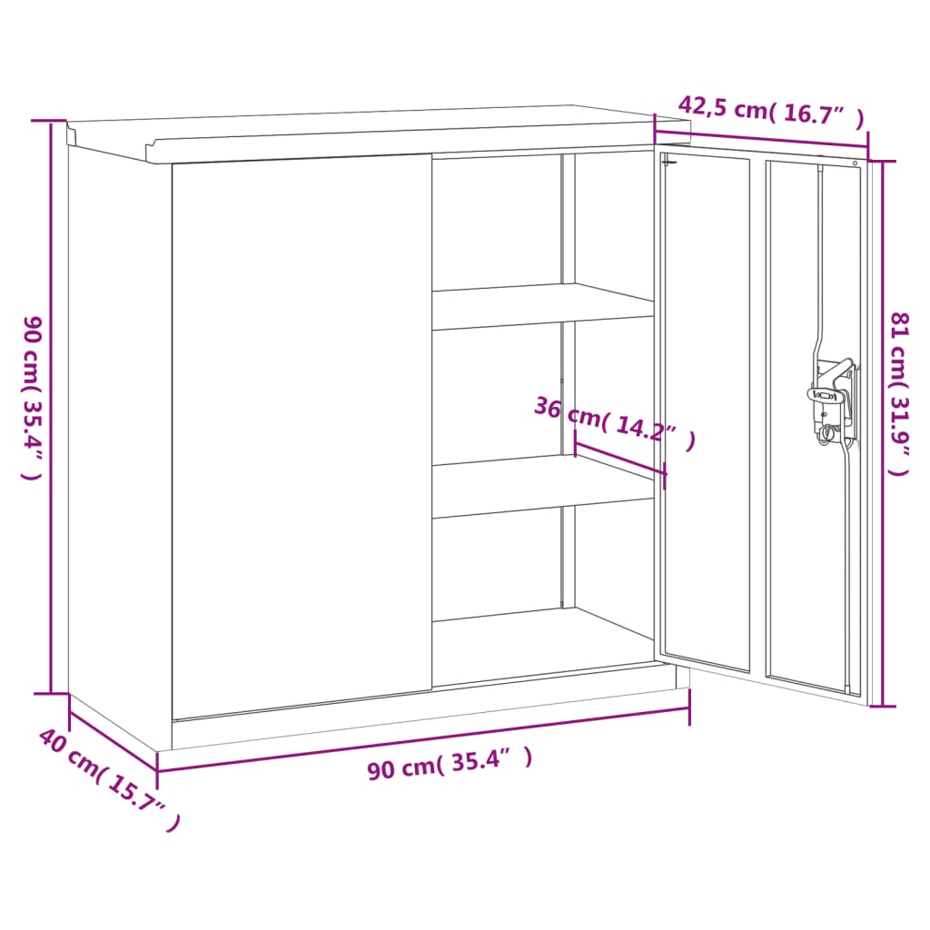 Office Cabinet With 2 Doors Grey 90 Cm Steel