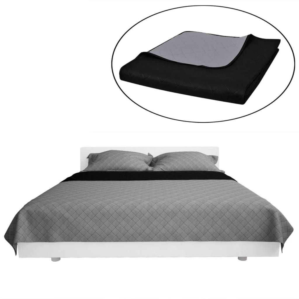 Double-Sided Quilted Bedspread Black/Grey 230 X 260 Cm