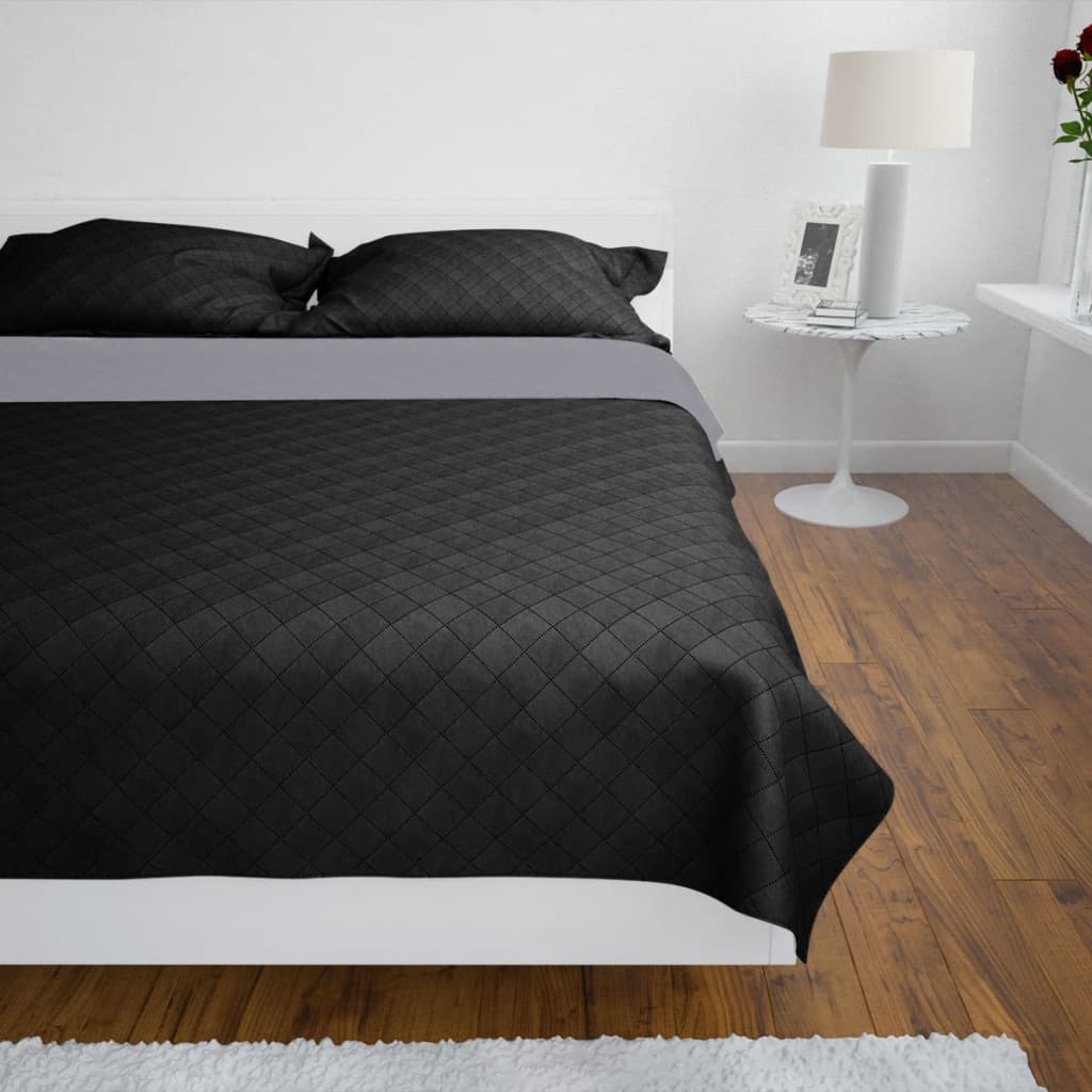 Double-Sided Quilted Bedspread Black/Grey 230 X 260 Cm