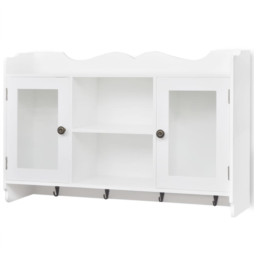 White Mdf Wall Cabinet Display Shelf Book/Dvd/Glass Storage